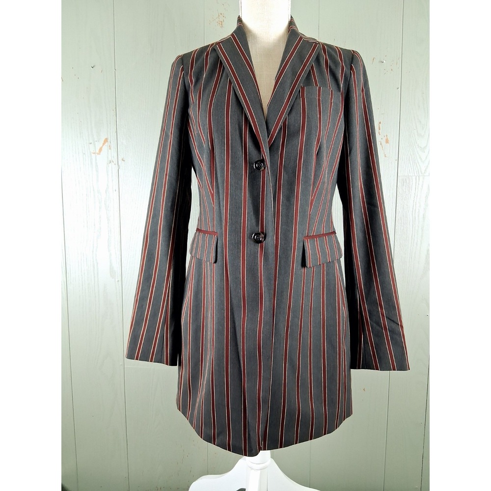 ETCETERA Blazer Jacket Womens 2 Black Red Striped Classic Long Tailored